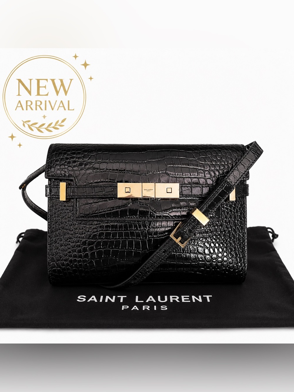 🖤 Paris Croc-Embossed Leather Crossbody/Clutch Bag 🖤